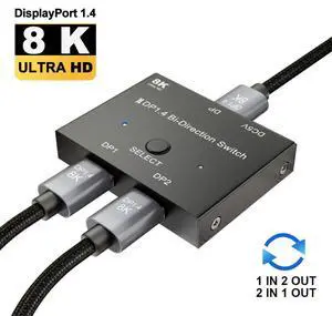 WRIARICH Displayport Switch 8K Bidirectional DP 1.4 Switch 8K @30Hz 4K @120Hz Displayport Switcher 1 to 2 / 2 in 1 Out with LED Indicator for Monitor Projector TV PC Laptop and More WRIARICH Displayport Switch 8K Bidirectional DP 1.4 Switch 8K @30Hz 4K @120Hz Displayport Switcher 1 to 2 / 2 in 1 Out with LED Indicator for Monitor Projector TV PC Laptop and More