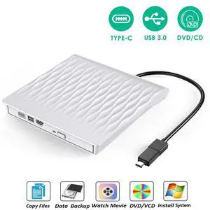 WRIARICH External CD DVD Drive for Laptop USB3.0/USB-C Drive External CD DVD+/- RW Burner Writer Optical Drive Compatible with Mac/Windows with USB C/Type-c Adapter (White) WRIARICH External CD DVD Drive for Laptop USB3.0/USB-C Drive External CD DVD+/- RW Burner Writer Optical Drive Compatible with Mac/Windows with USB C/Type-c Adapter (White)