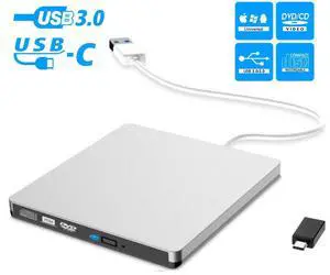 WRIARICH External CD DVD Drive, USB 3.0 with Type-C adapter Slim Protable External CD-RW Drive DVD-RW Burner Writer Player for Laptop Notebook PC Desktop Computer, Black WRIARICH External CD DVD Drive, USB 3.0 with Type-C adapter Slim Protable External CD-RW Drive DVD-RW Burner Writer Player for Laptop Notebook PC Desktop Computer, Black