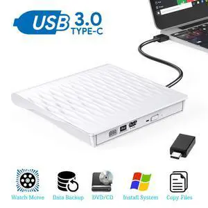 WRIARICH External DVD Drive USB 3.0 USB C CD Burner CD/DVD +/-RW Optical Drive,Slim Portable DVD CD ROM Rewriter Writer Duplicator for Laptop Desktop PC Windows 10/8/7 MacBook Mac Linux OS Apple White WRIARICH External DVD Drive USB 3.0 USB C CD Burner CD/DVD +/-RW Optical Drive,Slim Portable DVD CD ROM Rewriter Writer Duplicator for Laptop Desktop PC Windows 10/8/7 MacBook Mac Linux OS Apple White