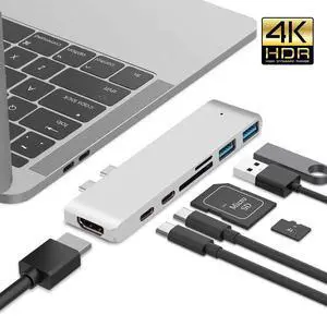 USB C Hub, 7-in-2 USB C Docking Station with 4K HDMI, 2 USB-C Ports,2 USB 3.0 Ports,microSD/SD Card Reader Compatible with MacBook Pro 2018/2017/2016 13/15inch,MacBook Air 2018 13 inch- Silver USB C Hub, 7-in-2 USB C Docking Station with 4K HDMI, 2 USB-C Ports,2 USB 3.0 Ports,microSD/SD Card Reader Compatible with MacBook Pro 2018/2017/2016 13/15inch,MacBook Air 2018 13 inch- Silver