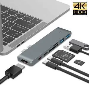 WRIARICH USB C Hub, Best Type-C Duo Adapter MacBook Pro 2016/2017/2018 13" 15", 7in2: USB-C Thunderbolt 3 100W Power Delivery, USB-C 40Gbps Data, 4K HDMI, microSD/SD Card Reader, 2xUSB 3.0 Ports- Gray WRIARICH USB C Hub, Best Type-C Duo Adapter MacBook Pro 2016/2017/2018 13" 15", 7in2: USB-C Thunderbolt 3 100W Power Delivery, USB-C 40Gbps Data, 4K HDMI, microSD/SD Card Reader, 2xUSB 3.0 Ports- Gray