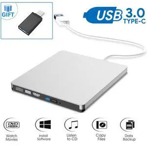 USB 3.0 External DVD Drive,Portable Slim USB 3.0&USB-C CD DVD +/-RW Drive Burner CD/DVD Player Writer,High Speed Transfer for Laptop MacBook Desktop iMac Mac OS Windows XP/7/8/10/Vista(Silver) USB 3.0 External DVD Drive,Portable Slim USB 3.0&USB-C CD DVD +/-RW Drive Burner CD/DVD Player Writer,High Speed Transfer for Laptop MacBook Desktop iMac Mac OS Windows XP/7/8/10/Vista(Silver)