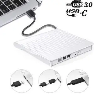 WRIARICH External CD DVD Drive USB 3.0 and Type-C Portable CD/DVD Player for Laptop CD Drive Reader Writer Burner Compatible with Laptop Desktop PC Windows Linux Apple Mac White WRIARICH External CD DVD Drive USB 3.0 and Type-C Portable CD/DVD Player for Laptop CD Drive Reader Writer Burner Compatible with Laptop Desktop PC Windows Linux Apple Mac White