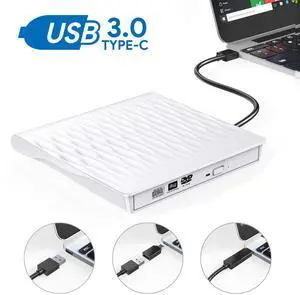 WRIARICH External CD DVD Drive USB 3.0 Type-C Portable DVD/CD ROM +/-RW Drive Burner Rewriter for Windows 10 Laptop Desktop PC, MacBook Pro/ Air, iMac White WRIARICH External CD DVD Drive USB 3.0 Type-C Portable DVD/CD ROM +/-RW Drive Burner Rewriter for Windows 10 Laptop Desktop PC, MacBook Pro/ Air, iMac White