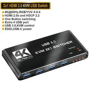 WRIARICH 4K@60Hz HDMI KVM Switch 2 in 1 Out Box, Share 2 Computers to One Monitor Share 4USB3.0 Port USB KVM Switcher Adapter Support Wireless Keyboard and Mouse, USB Disk, Printer, USB Camera WRIARICH 4K@60Hz HDMI KVM Switch 2 in 1 Out Box, Share 2 Computers to One Monitor Share 4USB3.0 Port USB KVM Switcher Adapter Support Wireless Keyboard and Mouse, USB Disk, Printer, USB Camera