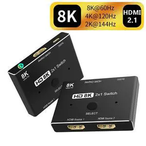 2 in 1 out HDMI-compatible 2.1 Switch Ultra HD 8K@60Hz 4K@120Hz Switcher Splitter With switch button For 2 sources to 1 display 2 in 1 out HDMI-compatible 2.1 Switch Ultra HD 8K@60Hz 4K@120Hz Switcher Splitter With switch button For 2 sources to 1 display