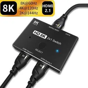 HDMI-compatible 2.1 HD Switcher Adapter 4K 120Hz 8K 60Hz Ultra HD Switcher 2x1 Converter Splitter for PS4 Switch HDMI-compatible 2.1 HD Switcher Adapter 4K 120Hz 8K 60Hz Ultra HD Switcher 2x1 Converter Splitter for PS4 Switch