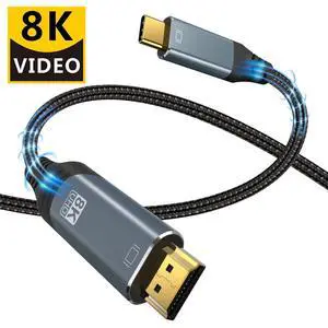 USB C to HDMI 2.1 Cable 3.3Feet, USB 3.1 Type C to 8K HDMI Cable, (8K@30Hz,4K@120Hz) Thunderbolt 3/4 Compatible, for MacBook Pro, iPad Pro, Samsung Galaxy, Dell, HP and More USB C to HDMI 2.1 Cable 3.3Feet, USB 3.1 Type C to 8K HDMI Cable, (8K@30Hz,4K@120Hz) Thunderbolt 3/4 Compatible, for MacBook Pro, iPad Pro, Samsung Galaxy, Dell, HP and More