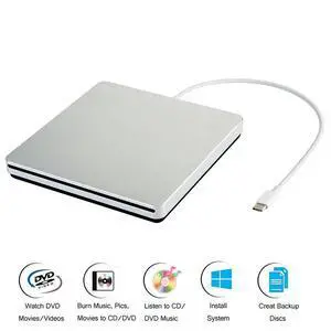 WRIARICH External USB C Superdrive Ultra Slim USB3.0 CD DVD Drive Burner External CD/DVD +/-RW Writer Reader Player with High Speed Data for MacBook Pro Air/Laptop/Windows/Mac OSX - XD055, Silver WRIARICH External USB C Superdrive Ultra Slim USB3.0 CD DVD Drive Burner External CD/DVD +/-RW Writer Reader Player with High Speed Data for MacBook Pro Air/Laptop/Windows/Mac OSX - XD055, Silver