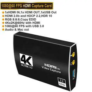 USB3.0/Type-C Audio Video Capture Card with Microphone 4K@60Hz HDMI Loop-Out, 1080p 60fps Video Recorder for Gaming/Live Streaming/Video Conference, Works for Nintendo Switch/PS4/OBS/Camera/ PC USB3.0/Type-C Audio Video Capture Card with Microphone 4K@60Hz HDMI Loop-Out, 1080p 60fps Video Recorder for Gaming/Live Streaming/Video Conference, Works for Nintendo Switch/PS4/OBS/Camera/ PC