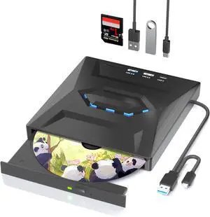 WRIARICH External CD DVD Drive with USB 3.0/2.0/Type-C Ports and SD Card Slot, Portable CD/DVD ROM +/-RW Disk Player Burner Reader Writer Adapter for Laptop PC Windows, Mac, Linux WRIARICH External CD DVD Drive with USB 3.0/2.0/Type-C Ports and SD Card Slot, Portable CD/DVD ROM +/-RW Disk Player Burner Reader Writer Adapter for Laptop PC Windows, Mac, Linux