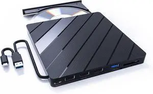 WRIARICH 8-IN-1 External CD DVD Drive with USB 3.0/2.0/Type-C Ports and SD/TF Card Slot, Portable CD/DVD ROM +/-RW Disk Player Burner Reader Writer Adapter for Laptop PC Windows, Mac, Linux WRIARICH 8-IN-1 External CD DVD Drive with USB 3.0/2.0/Type-C Ports and SD/TF Card Slot, Portable CD/DVD ROM +/-RW Disk Player Burner Reader Writer Adapter for Laptop PC Windows, Mac, Linux