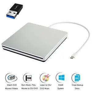 WRIARICH XD055 Aluminum External CD DVD Drive USB 3.0 Type-C Portable DVD/CD ROM +/-RW Drive Burner Rewriter for Windows 10 Laptop Desktop PC, MacBook Pro/ Air, iMac Silver WRIARICH XD055 Aluminum External CD DVD Drive USB 3.0 Type-C Portable DVD/CD ROM +/-RW Drive Burner Rewriter for Windows 10 Laptop Desktop PC, MacBook Pro/ Air, iMac Silver