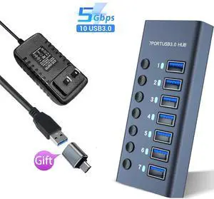 Powered USB Hub - 7 Ports 36W USB 3.0 Data Port, Aluminum Housing, Individual On/Off Switches, 12V/3A Power Adapter, 5Gbps High Speed, USB 3.0 Hub for Laptop, PC, Computer, Mobile HDD Powered USB Hub - 7 Ports 36W USB 3.0 Data Port, Aluminum Housing, Individual On/Off Switches, 12V/3A Power Adapter, 5Gbps High Speed, USB 3.0 Hub for Laptop, PC, Computer, Mobile HDD