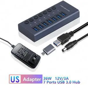 7-Port 36W USB 3.0 Hub with Individual Power Switches and LEDs Includes 36W 12V/3A Power Adapter 7-Port 36W USB 3.0 Hub with Individual Power Switches and LEDs Includes 36W 12V/3A Power Adapter
