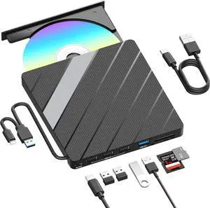 WRIARICH External CD/DVD Drive for Laptop with Carrying Case,DVD Player for Laptop,Portable CD Burner with USB2.0 Ports, USB3.0 Ports, USB C Ports, SD/TF Card Slots,CD Disk Drive Player Reader Writer WRIARICH External CD/DVD Drive for Laptop with Carrying Case,DVD Player for Laptop,Portable CD Burner with USB2.0 Ports, USB3.0 Ports, USB C Ports, SD/TF Card Slots,CD Disk Drive Player Reader Writer