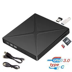 WRIARICH External CD DVD Drive USB 3.0 Type-C Slim Portable DVD/CD ROM +/-RW Optical Drive Burner Writer Support SD cards Reader for MacBook Pro/ Air, iMac, Windows/ Linux/ Mac Laptop Desktop, Black WRIARICH External CD DVD Drive USB 3.0 Type-C Slim Portable DVD/CD ROM +/-RW Optical Drive Burner Writer Support SD cards Reader for MacBook Pro/ Air, iMac, Windows/ Linux/ Mac Laptop Desktop, Black