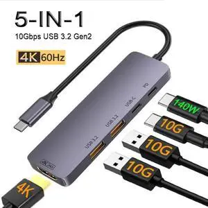 WRIARICH 5-Ports USB Hub 3.2, USB Splitter 4K@60Hz HDMI, 140W PD, 10Gbps 2 USB-A 3.2 Ports and USB-C 3.2 Ultra-Slim USB 3.2 Gen 2 HUB Fast Data Transfer USB Port Extender for MacBook,Mobile HDD,Laptop WRIARICH 5-Ports USB Hub 3.2, USB Splitter 4K@60Hz HDMI, 140W PD, 10Gbps 2 USB-A 3.2 Ports and USB-C 3.2 Ultra-Slim USB 3.2 Gen 2 HUB Fast Data Transfer USB Port Extender for MacBook,Mobile HDD,Laptop