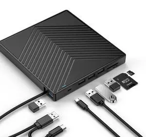 WRIARICH 8-IN-1 External CD DVD +/-RW Drive USB 3.0 & USB-C CD Burner DVD Player Reader Writer Optical Disc Drive with USB Hub and TF/SD Read Carder for Laptop Mac MacBook Pro/Air, Wins 11/10/8/7, PC WRIARICH 8-IN-1 External CD DVD +/-RW Drive USB 3.0 & USB-C CD Burner DVD Player Reader Writer Optical Disc Drive with USB Hub and TF/SD Read Carder for Laptop Mac MacBook Pro/Air, Wins 11/10/8/7, PC