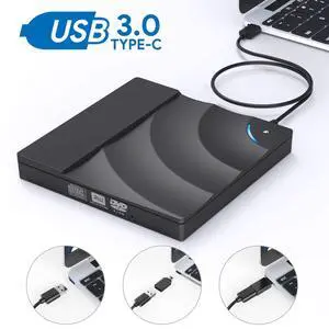 WRIARICH CD/DVD External Drive with USB3.0 and Type-C Interface, CD-ROM/DVD-RM Reader and Writer with Touch Sensitive Button, Streamlined Construction, Compatible for Windows and Mac OS (Black) WRIARICH CD/DVD External Drive with USB3.0 and Type-C Interface, CD-ROM/DVD-RM Reader and Writer with Touch Sensitive Button, Streamlined Construction, Compatible for Windows and Mac OS (Black)