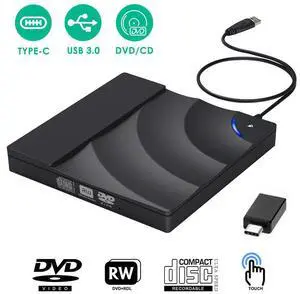 WRIARICH External CD DVD Drive USB 3.0 Type-C Portable DVD/CD ROM +/-RW Drive Burner Rewriter with Touch Sensitive Button for Windows 10 Laptop Desktop PC, MacBook Pro/ Air, iMac WRIARICH External CD DVD Drive USB 3.0 Type-C Portable DVD/CD ROM +/-RW Drive Burner Rewriter with Touch Sensitive Button for Windows 10 Laptop Desktop PC, MacBook Pro/ Air, iMac
