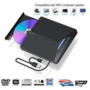 7 -in-1 External DVD Drive for Laptop, Portable High-Speed USB-C&USB 3.0 CD Burner/DVD Reader Writer for PC Desktops, with 4 USB3.0 Ports and TF SD Card Slots Compatible with Windows/Mac OSX/Linux 7 -in-1 External DVD Drive for Laptop, Portable High-Speed USB-C&USB 3.0 CD Burner/DVD Reader Writer for PC Desktops, with 4 USB3.0 Ports and TF SD Card Slots Compatible with Windows/Mac OSX/Linux