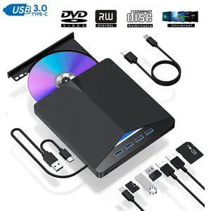 External DVD CD Drive , 7 -in-1 USB 3.0 Type-C Portable CD/DVD ROM +/-RW Drive/DVD Player Rewriter Burner with 4 USB3.0 Ports and TF SD Card Slots Compatible with Laptop Desktop PC Windows Apple Mac External DVD CD Drive , 7 -in-1 USB 3.0 Type-C Portable CD/DVD ROM +/-RW Drive/DVD Player Rewriter Burner with 4 USB3.0 Ports and TF SD Card Slots Compatible with Laptop Desktop PC Windows Apple Mac