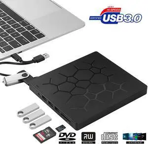 New External CD DVD Optical Drive Type C Dual Port CD DVD Rewriter Burner Writer with 4 USB Ports and 2 SD Card Slots Compatible with Windows XP/7/8/10, MacOS, Linux for MacBook, Laptop, Desktop New External CD DVD Optical Drive Type C Dual Port CD DVD Rewriter Burner Writer with 4 USB Ports and 2 SD Card Slots Compatible with Windows XP/7/8/10, MacOS, Linux for MacBook, Laptop, Desktop