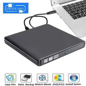 WRIARICH Aluminum External CD DVD Drive USB 3.0 Type-C Portable DVD/CD ROM +/-RW Drive Burner Rewriter for Windows 10 Laptop Desktop PC, MacBook Pro/ Air, iMac Black WRIARICH Aluminum External CD DVD Drive USB 3.0 Type-C Portable DVD/CD ROM +/-RW Drive Burner Rewriter for Windows 10 Laptop Desktop PC, MacBook Pro/ Air, iMac Black