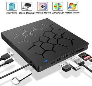 External DVD Drive, USB 3.0 Type C CD Drive, Dual Port DVD Player, Portable Optical Burner Writer Rewriter with 4 USB Ports and 2 SD Card Slots for Laptop Notebook Desktop PC MAC OS Windows 7/8/10 External DVD Drive, USB 3.0 Type C CD Drive, Dual Port DVD Player, Portable Optical Burner Writer Rewriter with 4 USB Ports and 2 SD Card Slots for Laptop Notebook Desktop PC MAC OS Windows 7/8/10