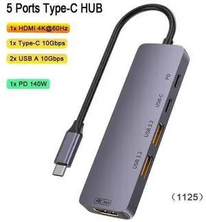 WRIARICH 10Gbps USB 3.2 Hub 5-in-1, USB Hub with 4K@60Hz HDMI, 140W Power Delivery, 2*USB A 3.2 Ports, USB 3.2 Gen 2 Splitter USB Expander for Chromebook Surface Pro 3 iMac PS4 Laptop Xbox Flash Drive WRIARICH 10Gbps USB 3.2 Hub 5-in-1, USB Hub with 4K@60Hz HDMI, 140W Power Delivery, 2*USB A 3.2 Ports, USB 3.2 Gen 2 Splitter USB Expander for Chromebook Surface Pro 3 iMac PS4 Laptop Xbox Flash Drive