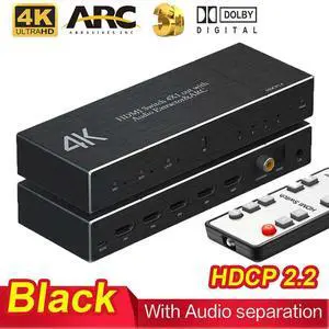 4K@60Hz HDMI Switch 4 in 1 Out with Audio Extractor, HDMI Switcher with Optical SPDIF + 3.5mm Audio + Coaxial, HDMI Audio Selector Switch Box with Remote Support HDR10 ARC 18Gbps HDCP2.2, OZQ7 4K@60Hz HDMI Switch 4 in 1 Out with Audio Extractor, HDMI Switcher with Optical SPDIF + 3.5mm Audio + Coaxial, HDMI Audio Selector Switch Box with Remote Support HDR10 ARC 18Gbps HDCP2.2, OZQ7