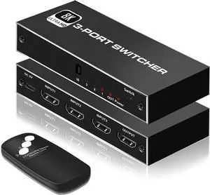 8K@60Hz HDMI 2.1 Switch, ESTONE 3X1 HDMI Switch with IR Remote Control, 4K @120hz HDMI Switcher Box 3 in 1 Out, 48Gbps, Support for Nintendo Switch PS4/PS5, Xbox 360/One Fire tv Stick 8K@60Hz HDMI 2.1 Switch, ESTONE 3X1 HDMI Switch with IR Remote Control, 4K @120hz HDMI Switcher Box 3 in 1 Out, 48Gbps, Support for Nintendo Switch PS4/PS5, Xbox 360/One Fire tv Stick