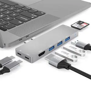 WRIARICH USB C Hub 8 in 1 Type C Hub Adapter with Thunderbolt3 5K@60Hz 40Gbps, 100W Power Delivery, 3 USB 3.0 Ports, 4K@30Hz HDMI for MacBook Pro 2019 2018 2017 2016 1315 Dual Type C Hub Adapter WRIARICH USB C Hub 8 in 1 Type C Hub Adapter with Thunderbolt3 5K@60Hz 40Gbps, 100W Power Delivery, 3 USB 3.0 Ports, 4K@30Hz HDMI for MacBook Pro 2019 2018 2017 2016 1315 Dual Type C Hub Adapter