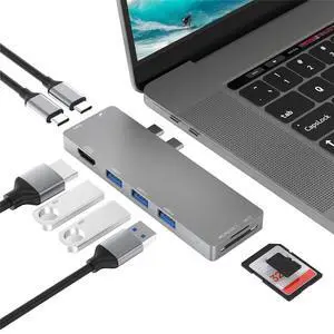 WRIARICH USB C Hub, Best Mac Type-C Dual Hub Adapter for MacBook Pro 2019 2018-2016 13" 15" 16" & MacBook Air, 8in2: USB-C 100W PD, Thunderbolt 3, 4K HDMI, microSD/SD Card Reader, 3xUSB 3.0 WRIARICH USB C Hub, Best Mac Type-C Dual Hub Adapter for MacBook Pro 2019 2018-2016 13" 15" 16" & MacBook Air, 8in2: USB-C 100W PD, Thunderbolt 3, 4K HDMI, microSD/SD Card Reader, 3xUSB 3.0