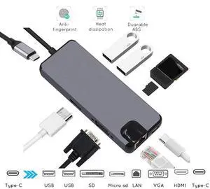 Multiport Adapter 8 in 1 USB C to HDMI 4K,Micro SD/TF Card Reader,VGA,USB 3.0,Enthernet,PD Charge Port,Type C UHD Digital Converter Hubs for MacBook 2017, USB C Thunderbolt 3 Compatible Device Multiport Adapter 8 in 1 USB C to HDMI 4K,Micro SD/TF Card Reader,VGA,USB 3.0,Enthernet,PD Charge Port,Type C UHD Digital Converter Hubs for MacBook 2017, USB C Thunderbolt 3 Compatible Device