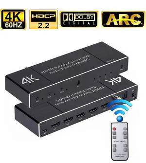 HDMI Switch Audio Extractor, HDMI Switch Splitter 4 Inputs 1 Output with Remote 4K@60hz, 4-Port HDMI2.0b Switcher Box with Optical Toslink SPDIF+Coaxial+3.5mm Audio Out, OZQ7 HDMI Switch Audio Extractor, HDMI Switch Splitter 4 Inputs 1 Output with Remote 4K@60hz, 4-Port HDMI2.0b Switcher Box with Optical Toslink SPDIF+Coaxial+3.5mm Audio Out, OZQ7