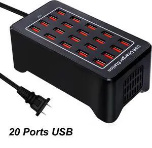 Multiple USB Charger,20 Ports USB Charging Station,100W Multi-Port USB A Charger, USB Wall Charger Desktop USB Charger for Smartphones,Tables,and More Devices - Black Multiple USB Charger,20 Ports USB Charging Station,100W Multi-Port USB A Charger, USB Wall Charger Desktop USB Charger for Smartphones,Tables,and More Devices - Black