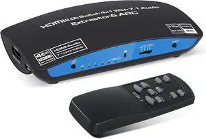 4 in 1 Out HDMI Switch with Optical & 3.5mm AUX & 7.1CH atmos Audio Out, 4K@60Hz HDMI 2.0b Audio Extractor Splitter with Remote, Support ARC, HDR, HDCP 2.2, 18Gbps, Dolby Vision,HDR 10 - OZQ9-1 4 in 1 Out HDMI Switch with Optical & 3.5mm AUX & 7.1CH atmos Audio Out, 4K@60Hz HDMI 2.0b Audio Extractor Splitter with Remote, Support ARC, HDR, HDCP 2.2, 18Gbps, Dolby Vision,HDR 10 - OZQ9-1