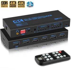WRIARICH 4x2 HDMI Matrix Switch,4 in 2 Out Matrix HDMI Video Switcher Splitter +Optical & 3.5mm Audio Output,Support Ultra HD 4K,3D 1080P,Audio EDID Extractor with IR Remote Control (OZJ2-1) WRIARICH 4x2 HDMI Matrix Switch,4 in 2 Out Matrix HDMI Video Switcher Splitter +Optical & 3.5mm Audio Output,Support Ultra HD 4K,3D 1080P,Audio EDID Extractor with IR Remote Control (OZJ2-1)