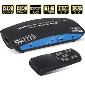 4K HDMI Switch with Optical & 3.5mm & 7.1CH atmos Audio Extractor Out, 4x1 HDMI Switcher Audio Extractor Splitter Support 4K@60Hz, 1080P@120Hz, ARC, HDCP 2.2, HDR10, Dolby 7.1 Atoms - OZQ9-1 4K HDMI Switch with Optical & 3.5mm & 7.1CH atmos Audio Extractor Out, 4x1 HDMI Switcher Audio Extractor Splitter Support 4K@60Hz, 1080P@120Hz, ARC, HDCP 2.2, HDR10, Dolby 7.1 Atoms - OZQ9-1