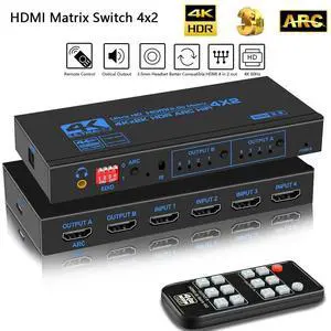 WRIARICH 18.5 Gbps 4K@60Hz HDMI-compatible Matrix 4x2 HDMI2.0b Switch Splitter with SPDIF and 3.5mm HDR 4x2 Support HDCP 2.2 3D (OZJ2-1) WRIARICH 18.5 Gbps 4K@60Hz HDMI-compatible Matrix 4x2 HDMI2.0b Switch Splitter with SPDIF and 3.5mm HDR 4x2 Support HDCP 2.2 3D (OZJ2-1)