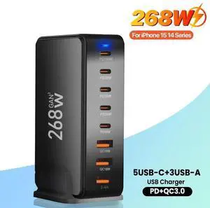 WRIARICH 268W USB C Charger, 8-Port GaN Desktop Charger, USB C & USB-A Charging Station for MacBook Pro/Air,iPad,iPhone,Samsung WRIARICH 268W USB C Charger, 8-Port GaN Desktop Charger, USB C & USB-A Charging Station for MacBook Pro/Air,iPad,iPhone,Samsung