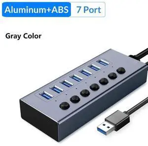 Powered USB Hub, 7-Port USB 3.0 Hub Splitter (7 USB 3.0 Data Ports + Charging Ports) with Individual LED On/Off Switches, USB Hub 3.0 Powered for USB Flash Drives, Mobile HDD, Printer, Camera and More Powered USB Hub, 7-Port USB 3.0 Hub Splitter (7 USB 3.0 Data Ports + Charging Ports) with Individual LED On/Off Switches, USB Hub 3.0 Powered for USB Flash Drives, Mobile HDD, Printer, Camera and More