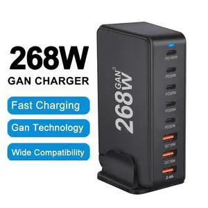 WRIARICH GaN 268W Fast Charger 8 Port USB A/C Charger QC4.0 PD3.0 Quick Charge for iPad Xiaomi Samsung iPhone Cell Phone Charger QC3.0 Desk Charger Adapter - Black WRIARICH GaN 268W Fast Charger 8 Port USB A/C Charger QC4.0 PD3.0 Quick Charge for iPad Xiaomi Samsung iPhone Cell Phone Charger QC3.0 Desk Charger Adapter - Black