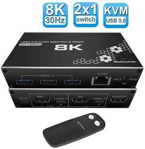 WRIARICH 8K@30Hz USB HDMI RJ45 KVM Switch, 2 in 1 Out,for 2PC Share 1 Monitor and 3 USB3.0 Port Support 4K@120Hz, HDMI2.0b, HDCP2.3 RGB:8:8:8 ,One-button Switch and Remote WRIARICH 8K@30Hz USB HDMI RJ45 KVM Switch, 2 in 1 Out,for 2PC Share 1 Monitor and 3 USB3.0 Port Support 4K@120Hz, HDMI2.0b, HDCP2.3 RGB:8:8:8 ,One-button Switch and Remote