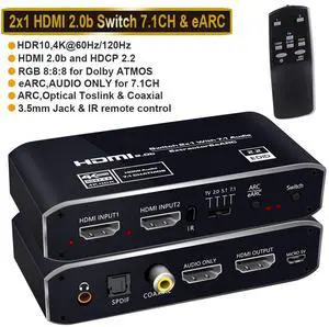 4K@60Hz HDMI 2.0b Switch with Audio Extractor, HDMI to HDMI + HDMI 7.1CH + Optical Toslink SPDIF + 3.5mm Audio, HDMI Audio Embedder Converter Adapter for PS5, Xbox, Fire Stick(Remote Control) 4K@60Hz HDMI 2.0b Switch with Audio Extractor, HDMI to HDMI + HDMI 7.1CH + Optical Toslink SPDIF + 3.5mm Audio, HDMI Audio Embedder Converter Adapter for PS5, Xbox, Fire Stick(Remote Control)