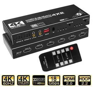 WRIARICH 4in 2out HDMI Matrix, 4K 4x2 HDMI Matrix Switch, 1080P 3D, RGB 8:8:8(Dolby ATMOS), 2xSPDIF Audio, 2x3.5mm L/R, EDID, IR Remote (OZJ1) WRIARICH 4in 2out HDMI Matrix, 4K 4x2 HDMI Matrix Switch, 1080P 3D, RGB 8:8:8(Dolby ATMOS), 2xSPDIF Audio, 2x3.5mm L/R, EDID, IR Remote (OZJ1)