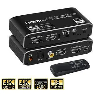 2x1 HDMI Switch Audio Extractor, 4K Hdmi Audio Extractor Switcher, HDMI to HDMI +Audio(Optical/Coaxial/ 3.5mm Audio Jack), HDMI 4K@60hz Video Audio Converter Adapter for PS4, Xbox,TV 2x1 HDMI Switch Audio Extractor, 4K Hdmi Audio Extractor Switcher, HDMI to HDMI +Audio(Optical/Coaxial/ 3.5mm Audio Jack), HDMI 4K@60hz Video Audio Converter Adapter for PS4, Xbox,TV